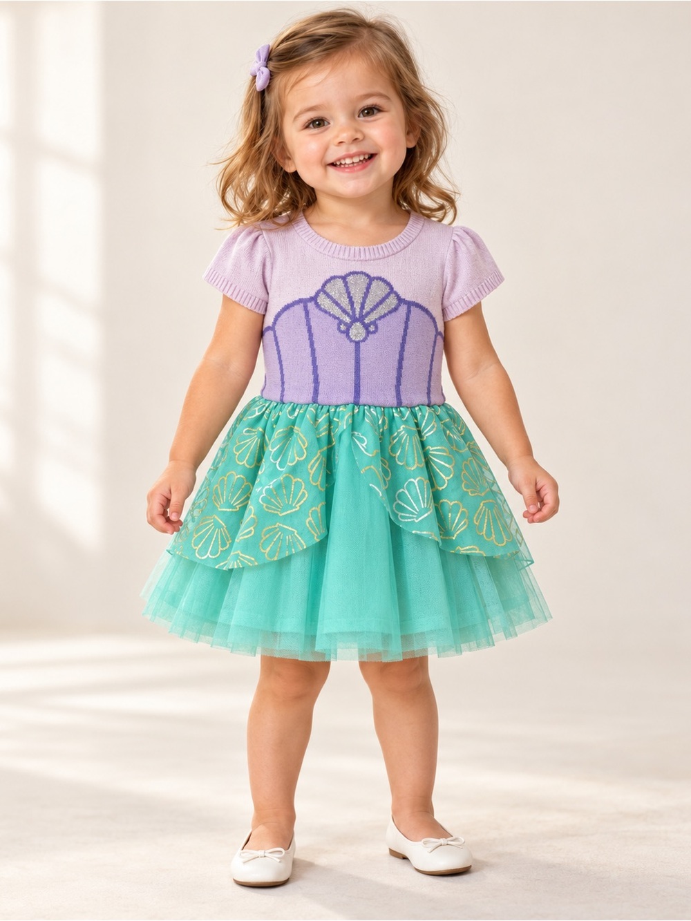 Disney Princess Ariel Little Mermaid Sweater Tutu Dress Girls 2T Purple Teal